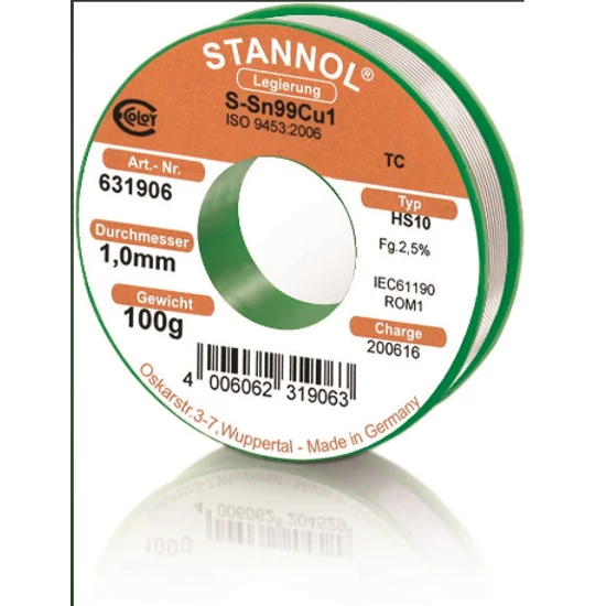 Sârmă de cositor Stannol Sn99Cu1, 1,00mm; 100g