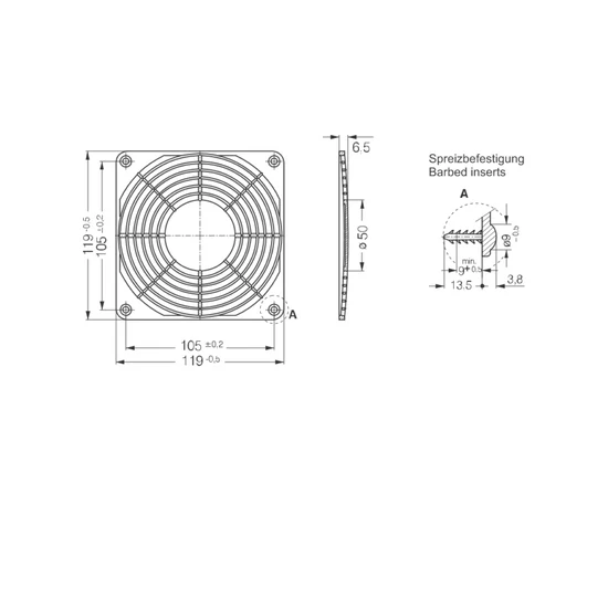 Grilaj de plastic pentru ventilator Ebm Papst 119x119mm
